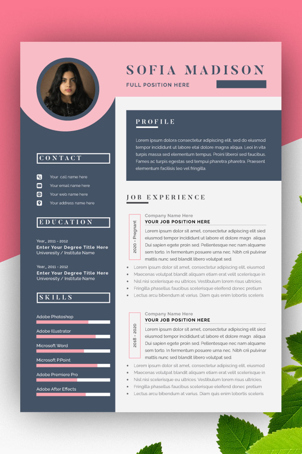 Creative Resume Template Design pinterest preview image.