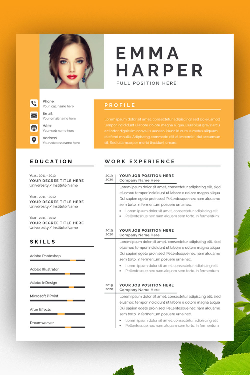 Creative Resume Template pinterest preview image.