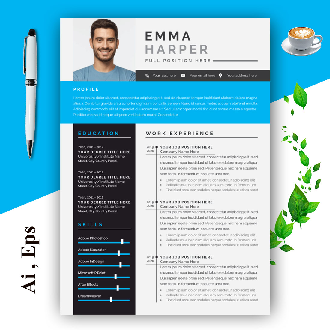 Corporate Modern Resume Template cover image.