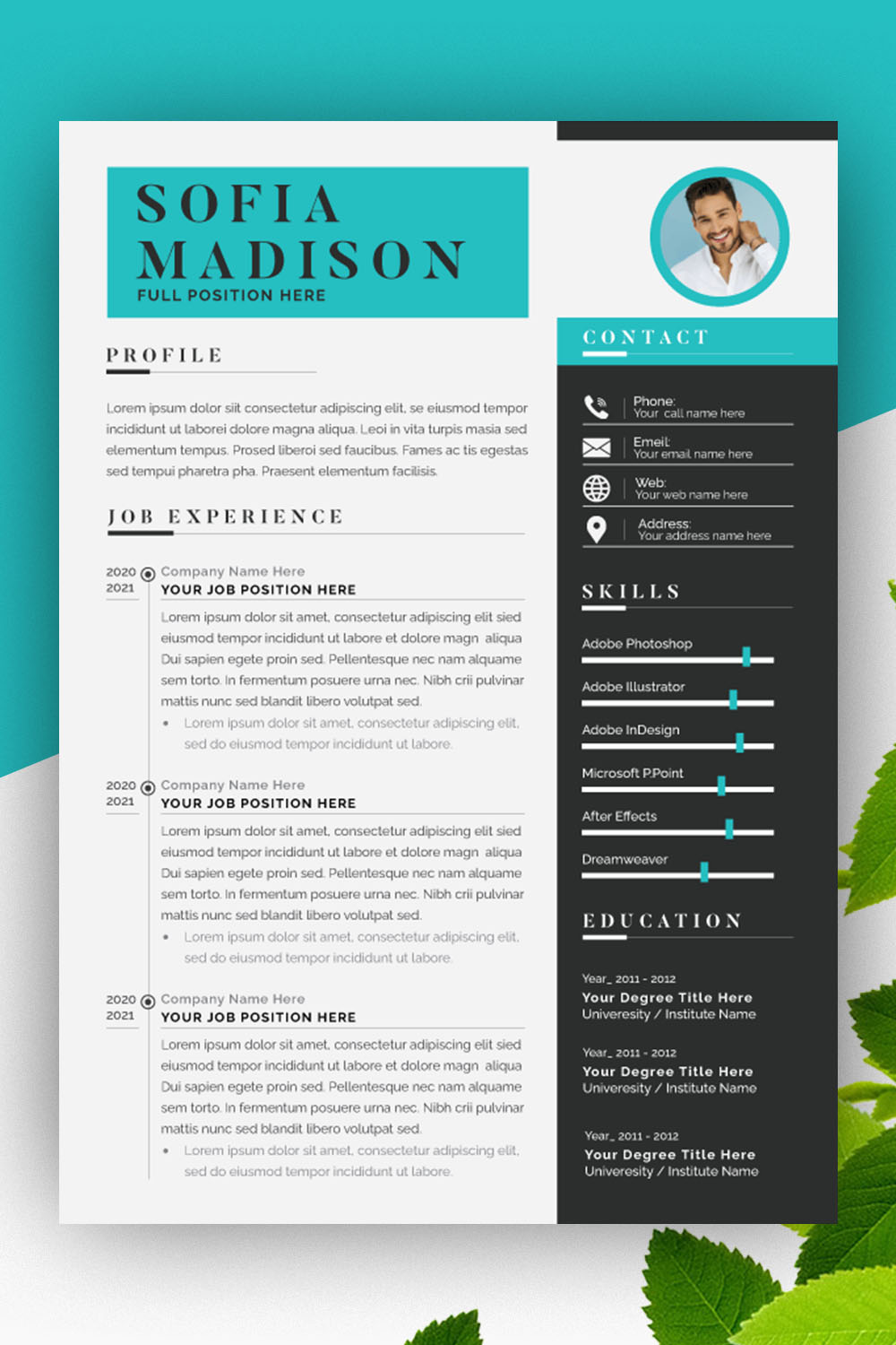 Modern Resume Design Template pinterest preview image.