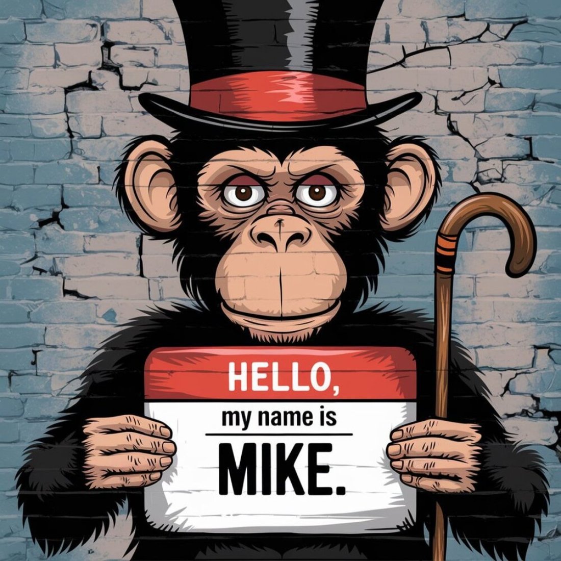 a 2d graffiti style image of a monkey with a top hat and cane2 177