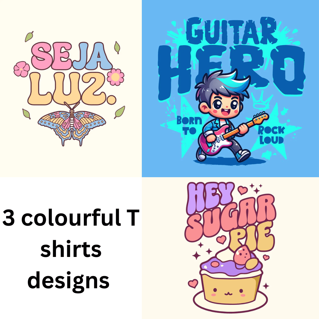 3 colourful T shirts designs preview image.