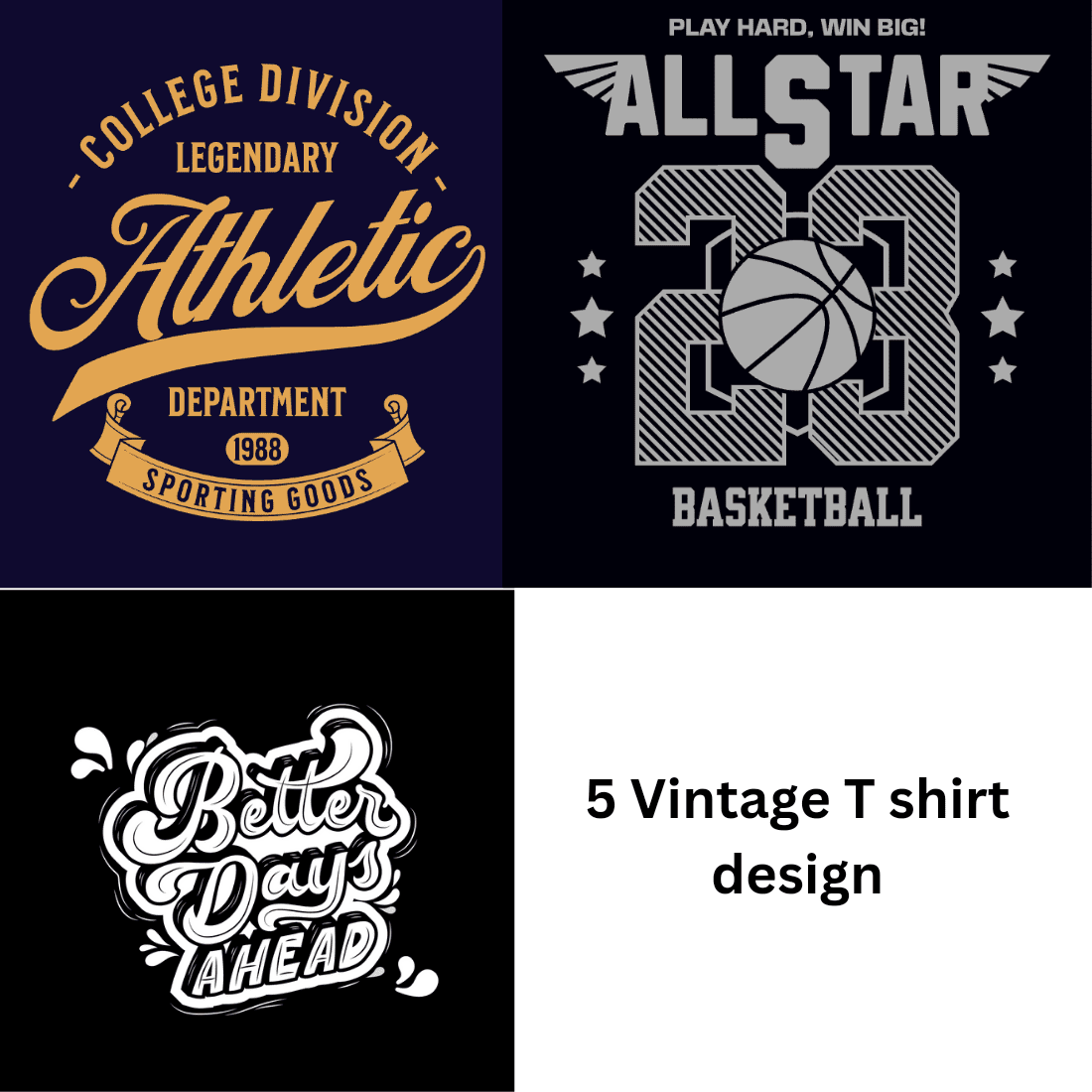 5 vintage T shirt design preview image.