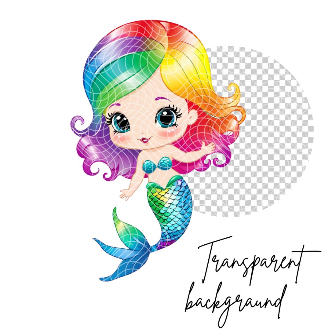 Rainbow little babys mermaids, fish, delphins - nautical cliparts bundle preview image.