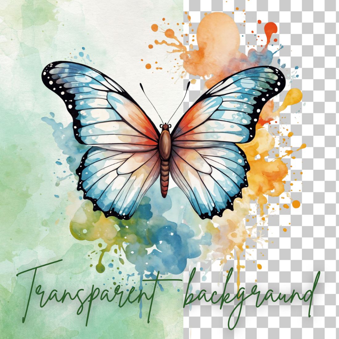 Watercolor butterflay and frame cliparts bundle preview image.