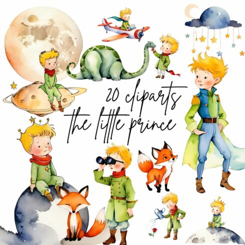 The little prince watercolor cliparts bundle cover image.