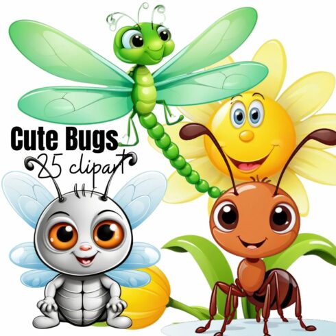 Cartoon Baby insects cliparts bundle cover image.