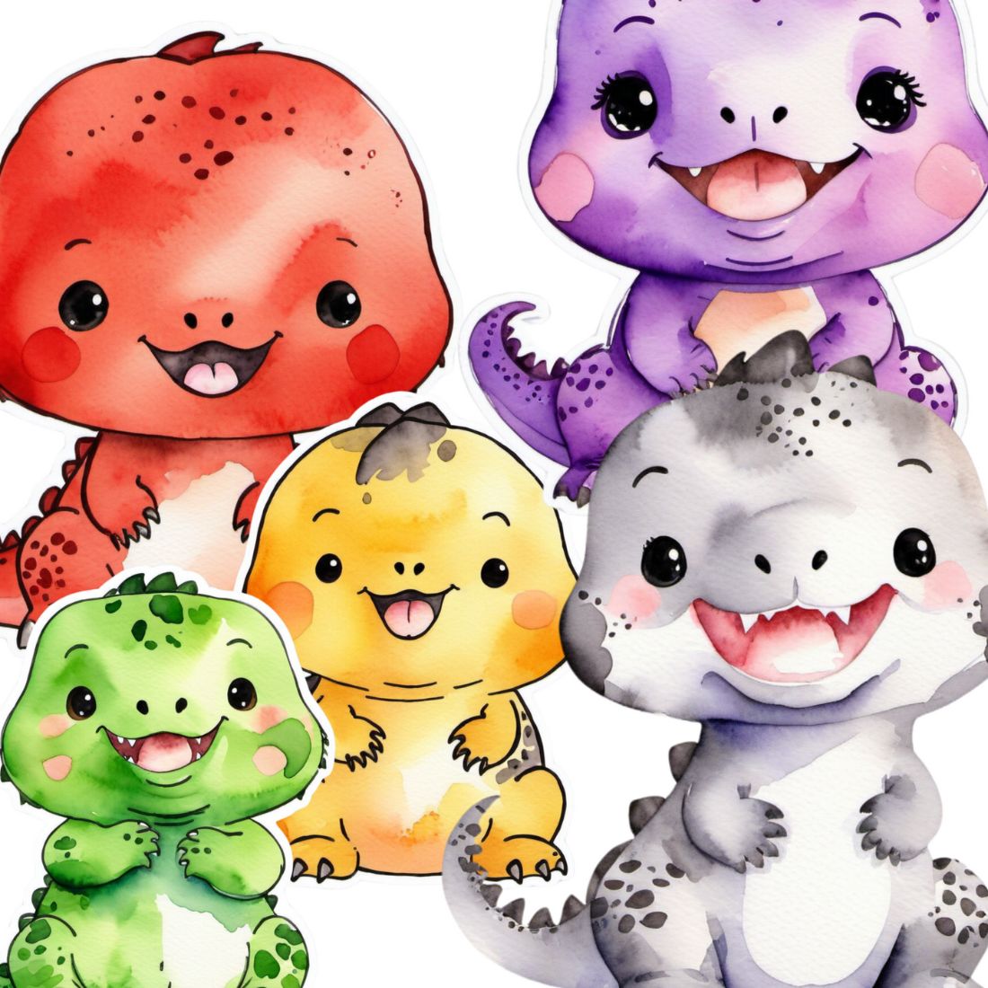 Babies Dino watercolor cliparts bundle preview image.