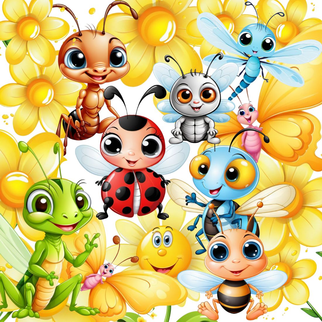 Cartoon Baby insects cliparts bundle preview image.