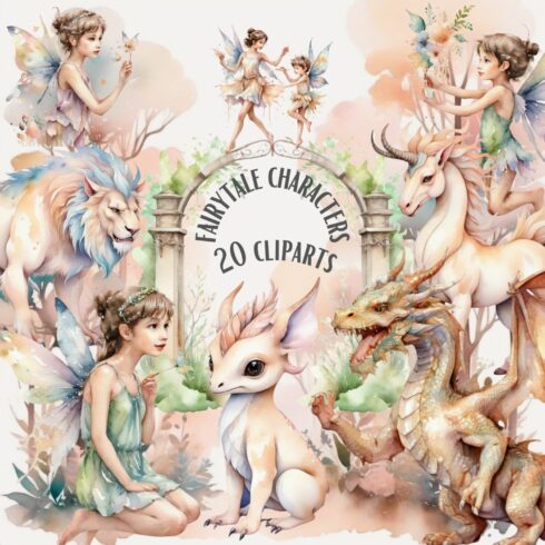 Watercolor Fairytale cliparts bundle cover image.