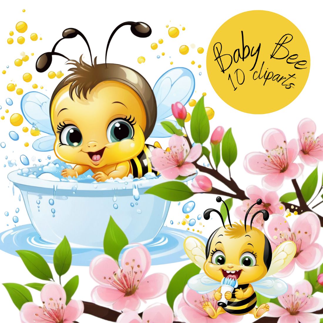 Baby bee cliparts bundle preview image.