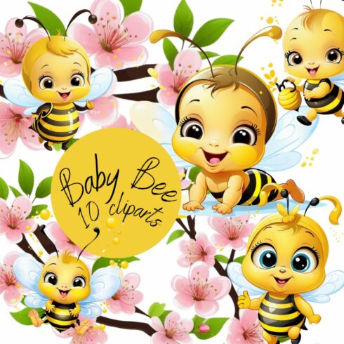 Baby bee cliparts bundle cover image.