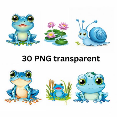 Cute frog transparent cliparts bundle cover image.