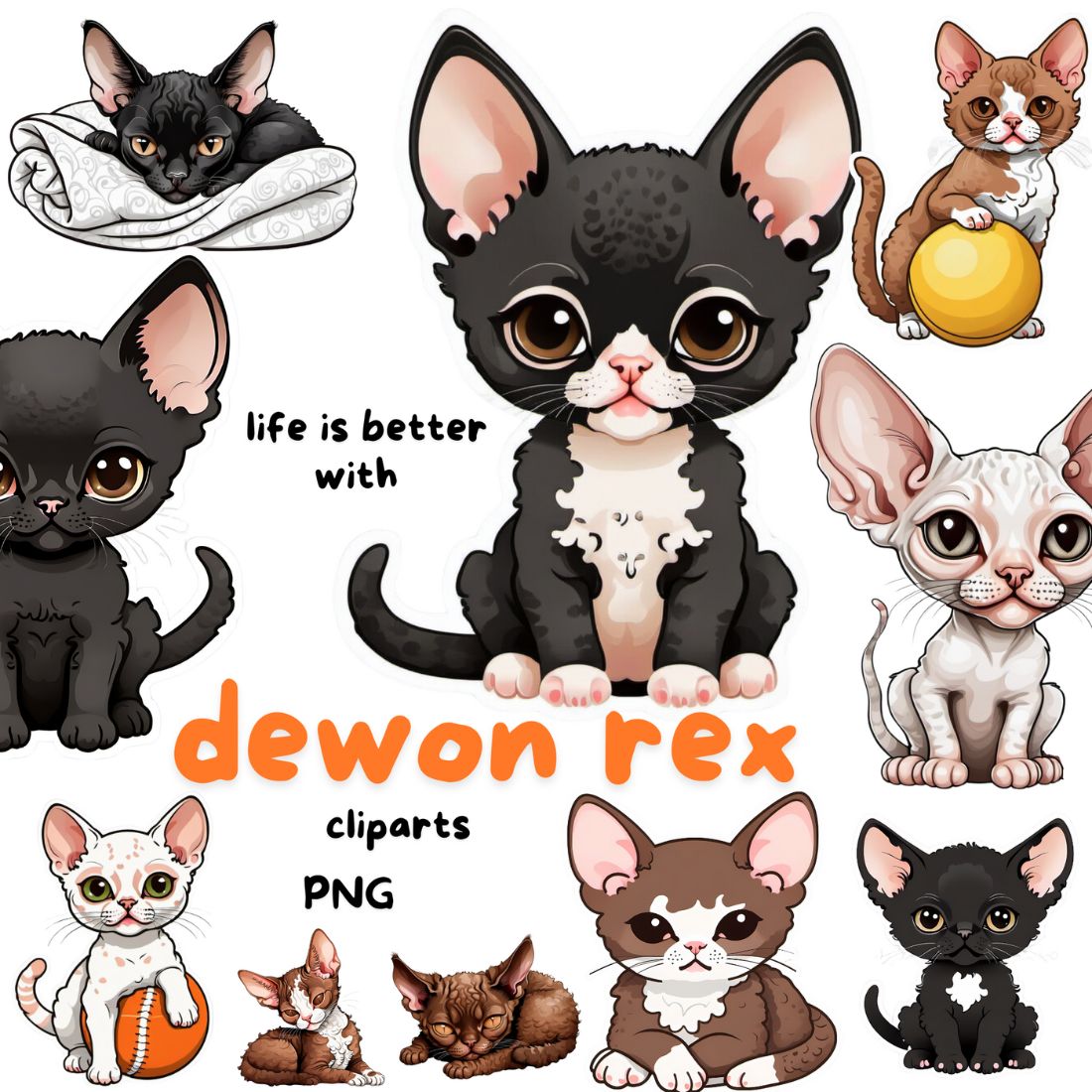 Devon Rex kitten cliparts bundle cover image.