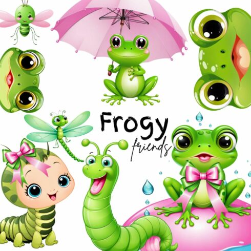 Cute frog clipart bundle cover image.