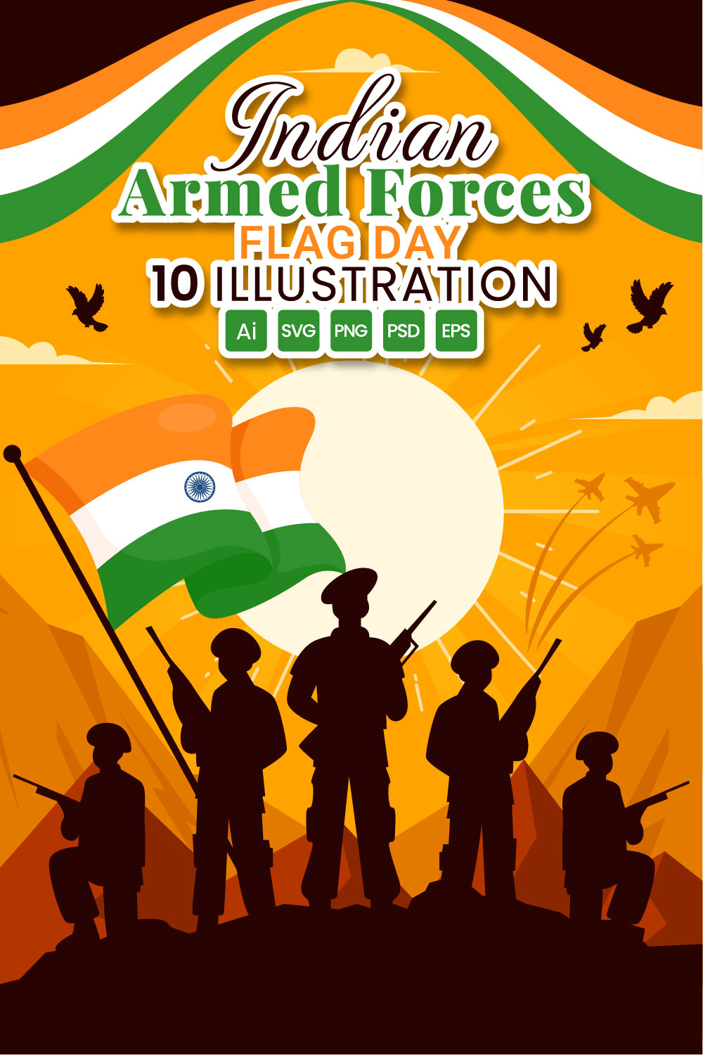 10 Indian Armed Forces Flag Day Illustration pinterest preview image.