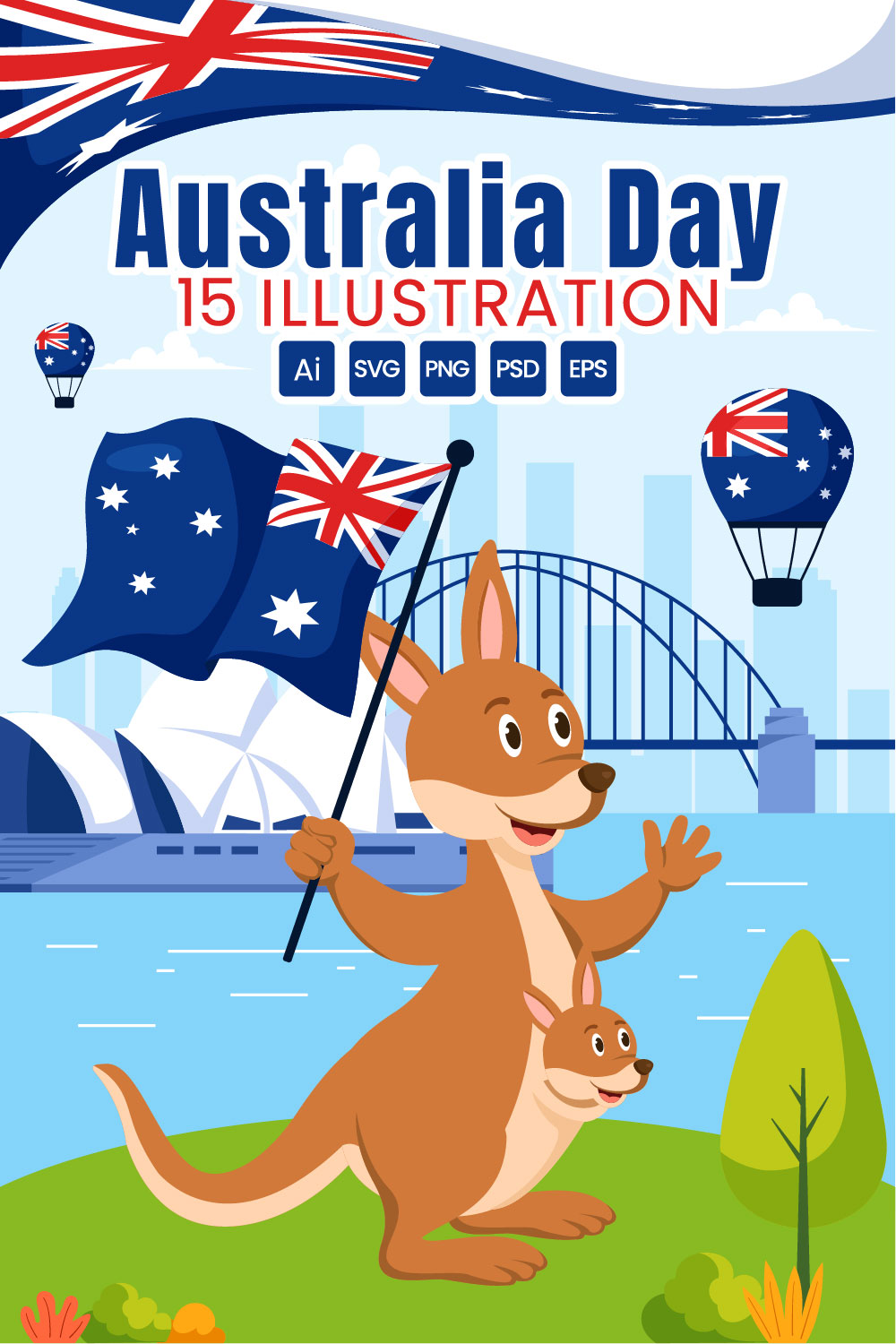 15 Happy Australia Day Illustration pinterest preview image.