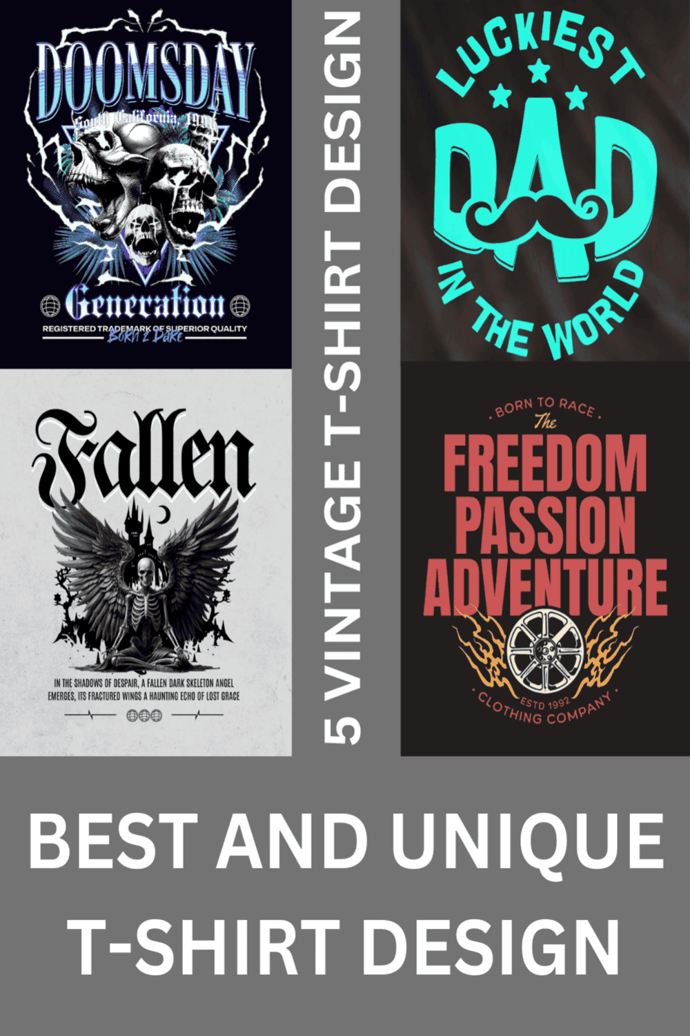 5 Vintage T-Shirt Design pinterest preview image.