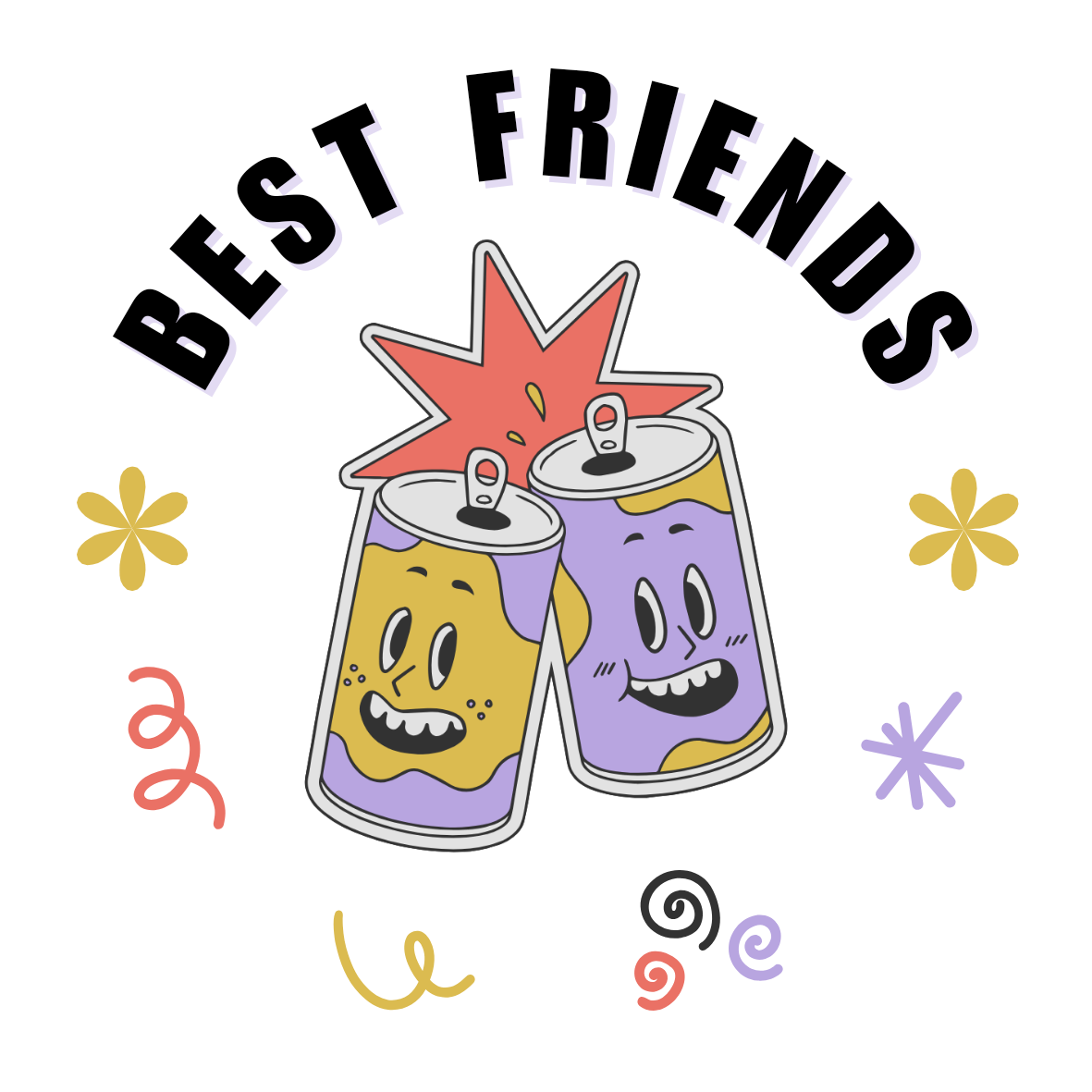 best friends circle sticker in purple yellow thin lined retro style 20241125 211756 0000 359