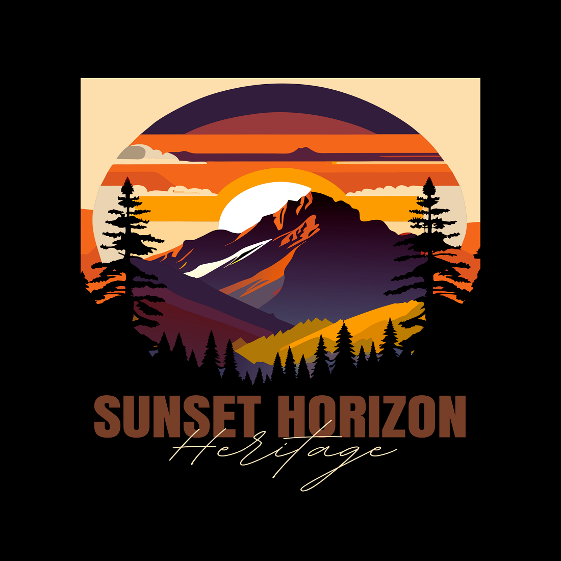 black and orange mountain illustration logo t shirt 1 74