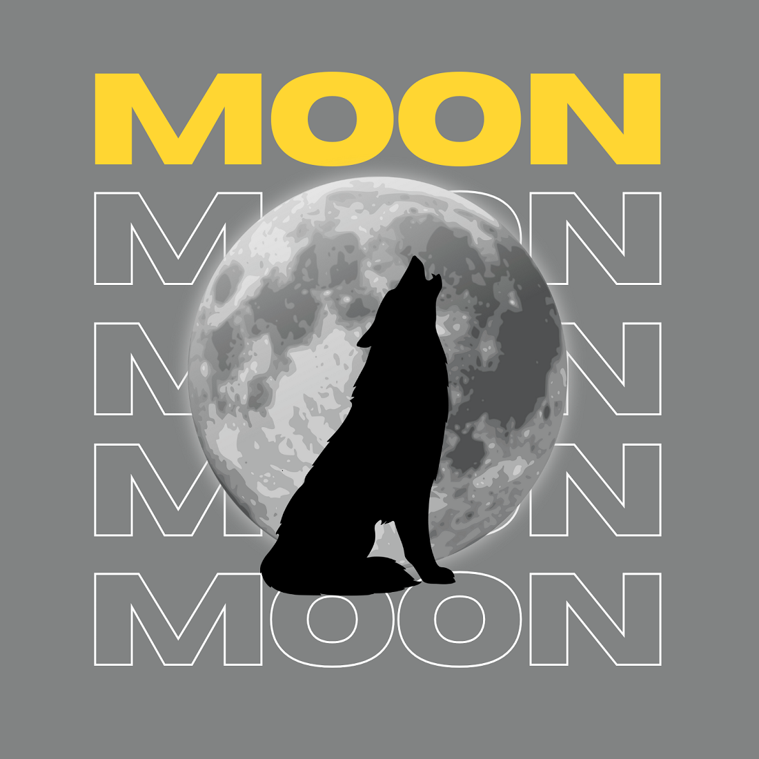 T Shirt Design of Moon and Wolf cover image.