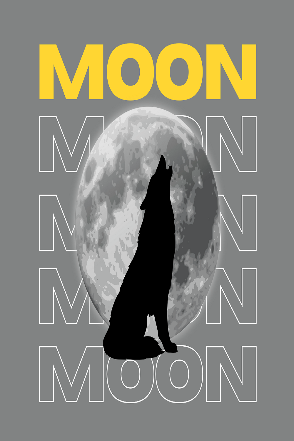 T Shirt Design of Moon and Wolf pinterest preview image.