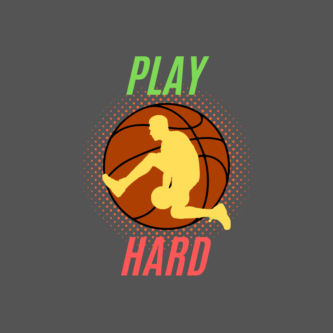 Black Orange White Festive Bold Play Hard Basketball T-Shirt preview image.