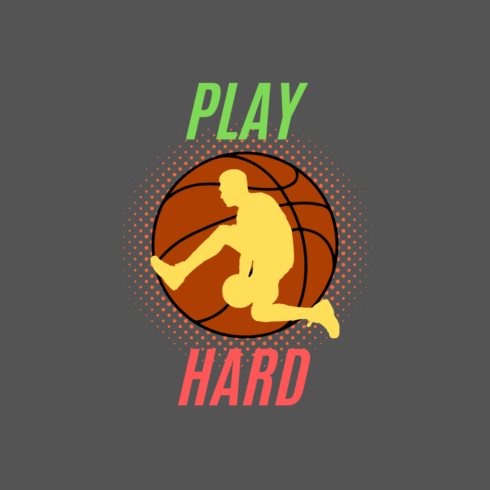 Black Orange White Festive Bold Play Hard Basketball T-Shirt cover image.