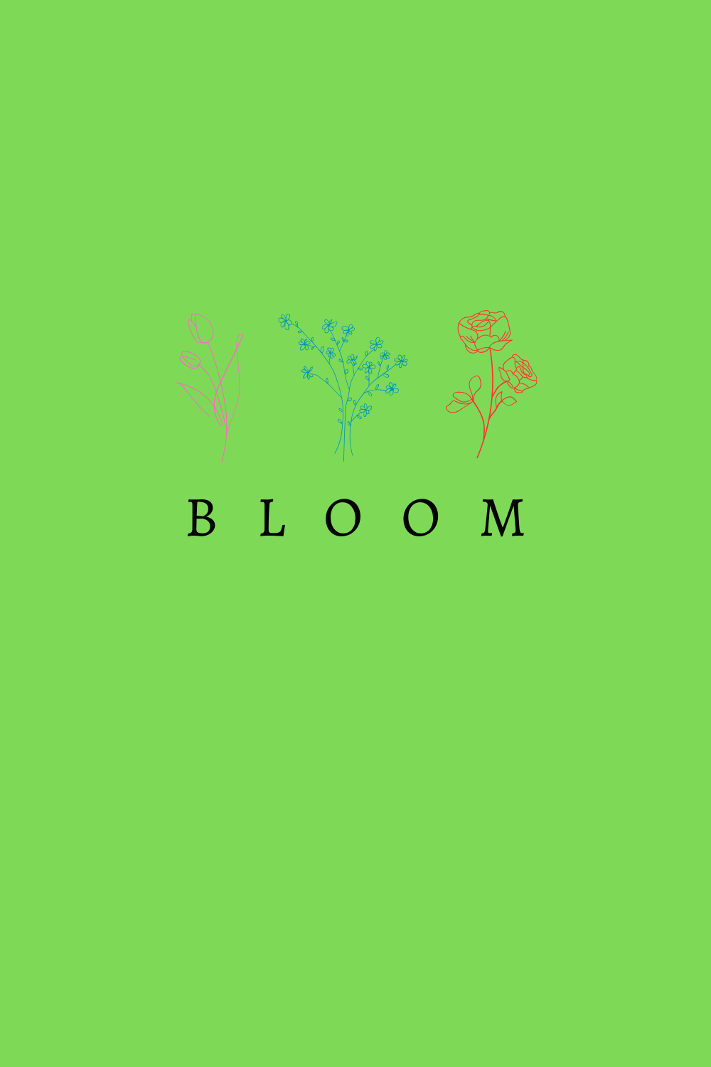 Black White Typography Bloom Floral T-shirt pinterest preview image.