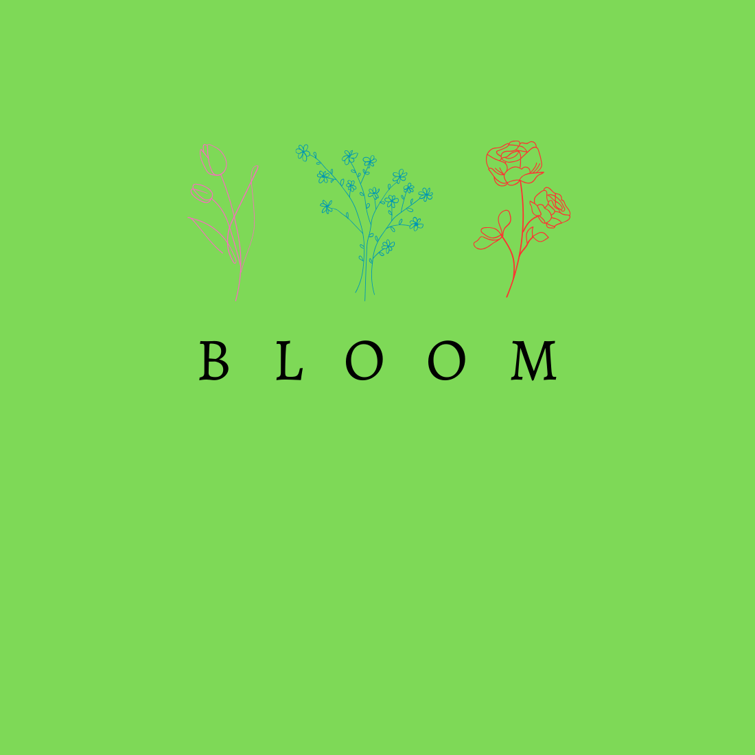 Black White Typography Bloom Floral T-shirt preview image.