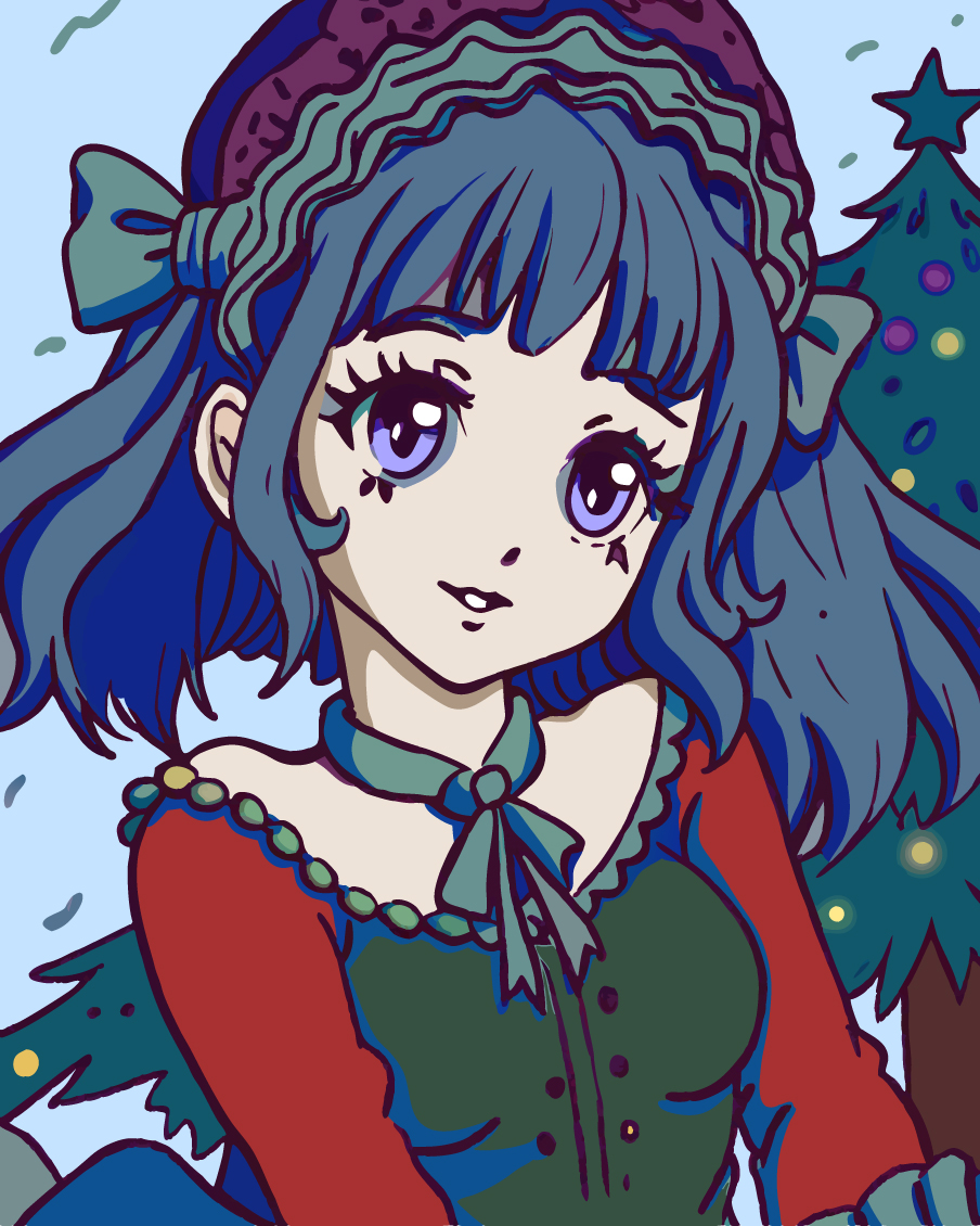 blue haired christmas girl 170