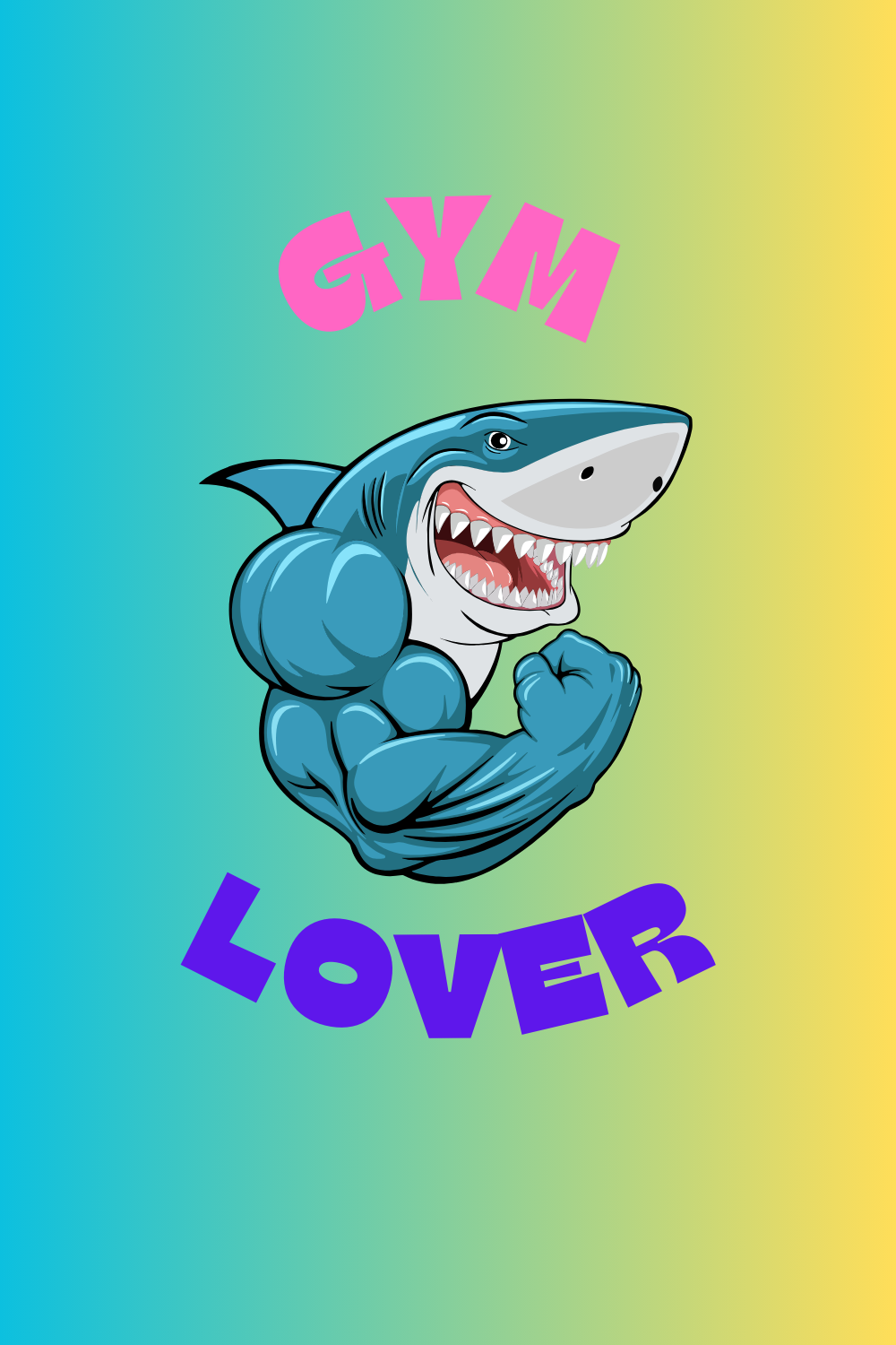 Blue Illustrated Shark Gym Lover T-Shirt pinterest preview image.