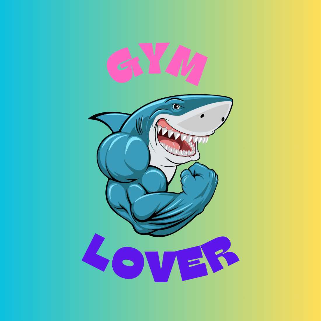 Blue Illustrated Shark Gym Lover T-Shirt preview image.