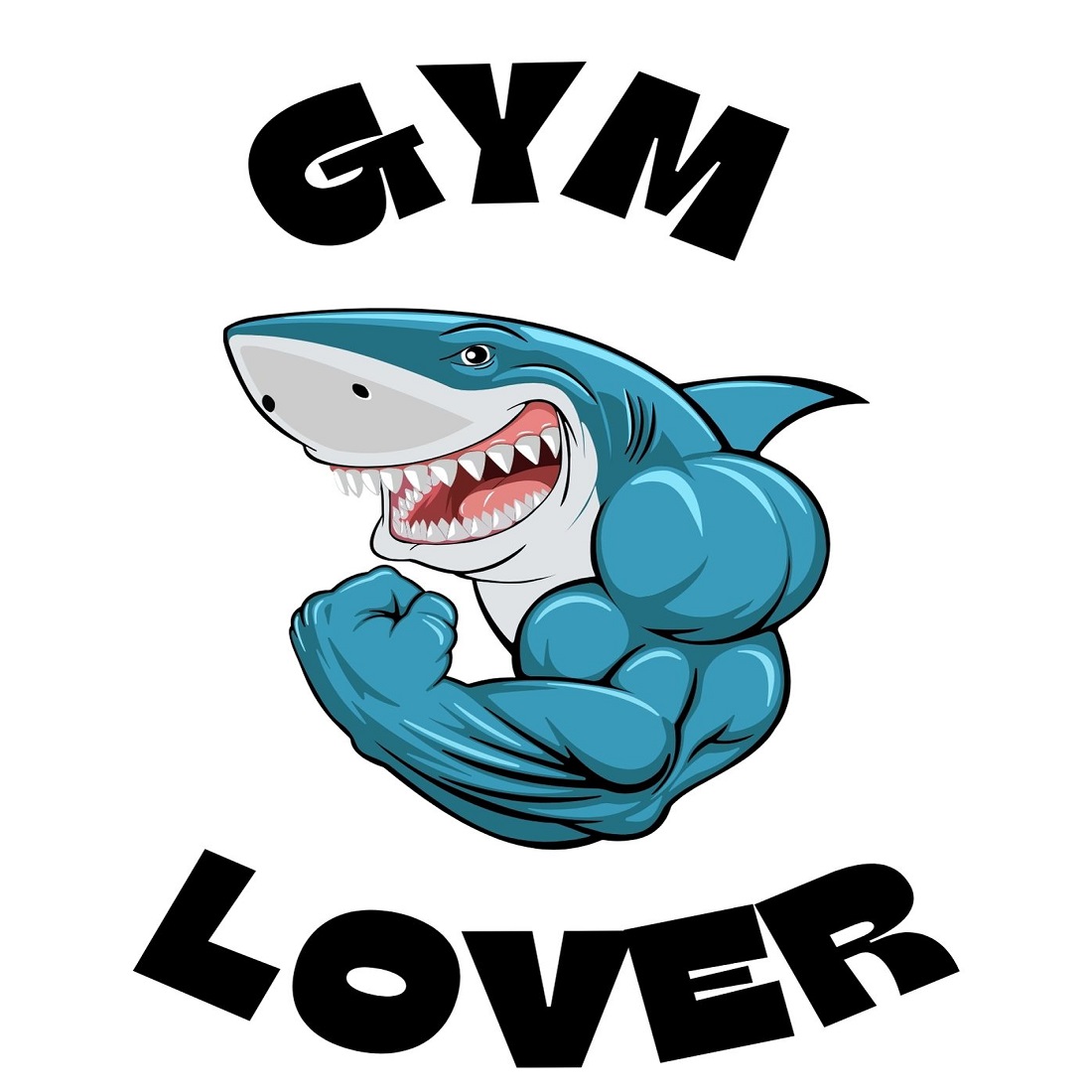 Blue Illustrated Shark Gym Lover T-Shirt preview image.