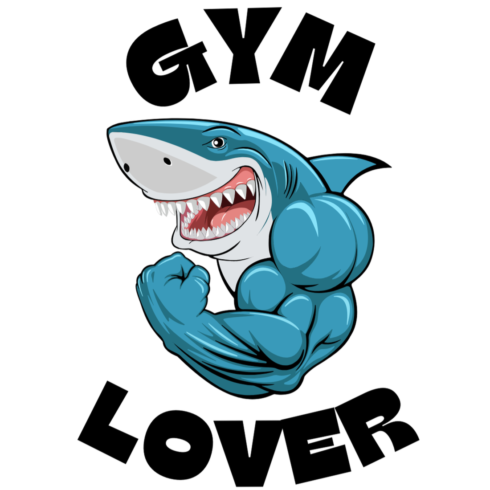 Blue Illustrated Shark Gym Lover T-Shirt cover image.