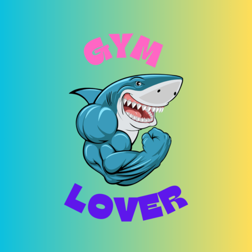 Blue Illustrated Shark Gym Lover T-Shirt cover image.