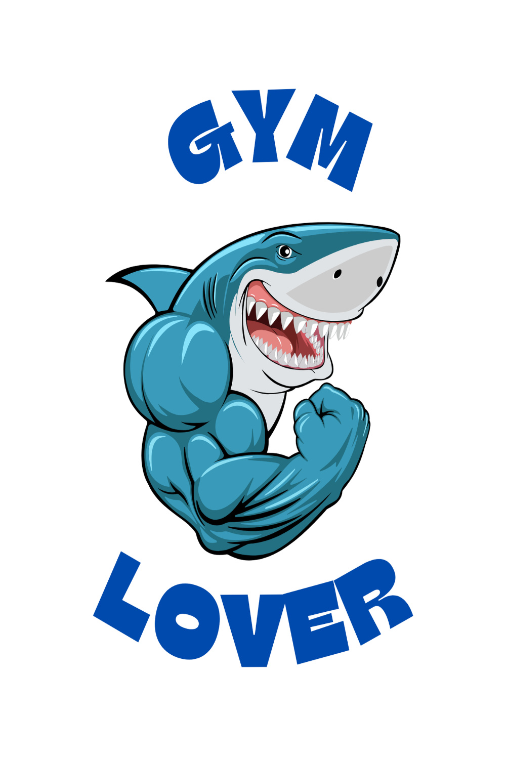 Blue Illustrated Shark Gym Lover T-Shirt pinterest preview image.