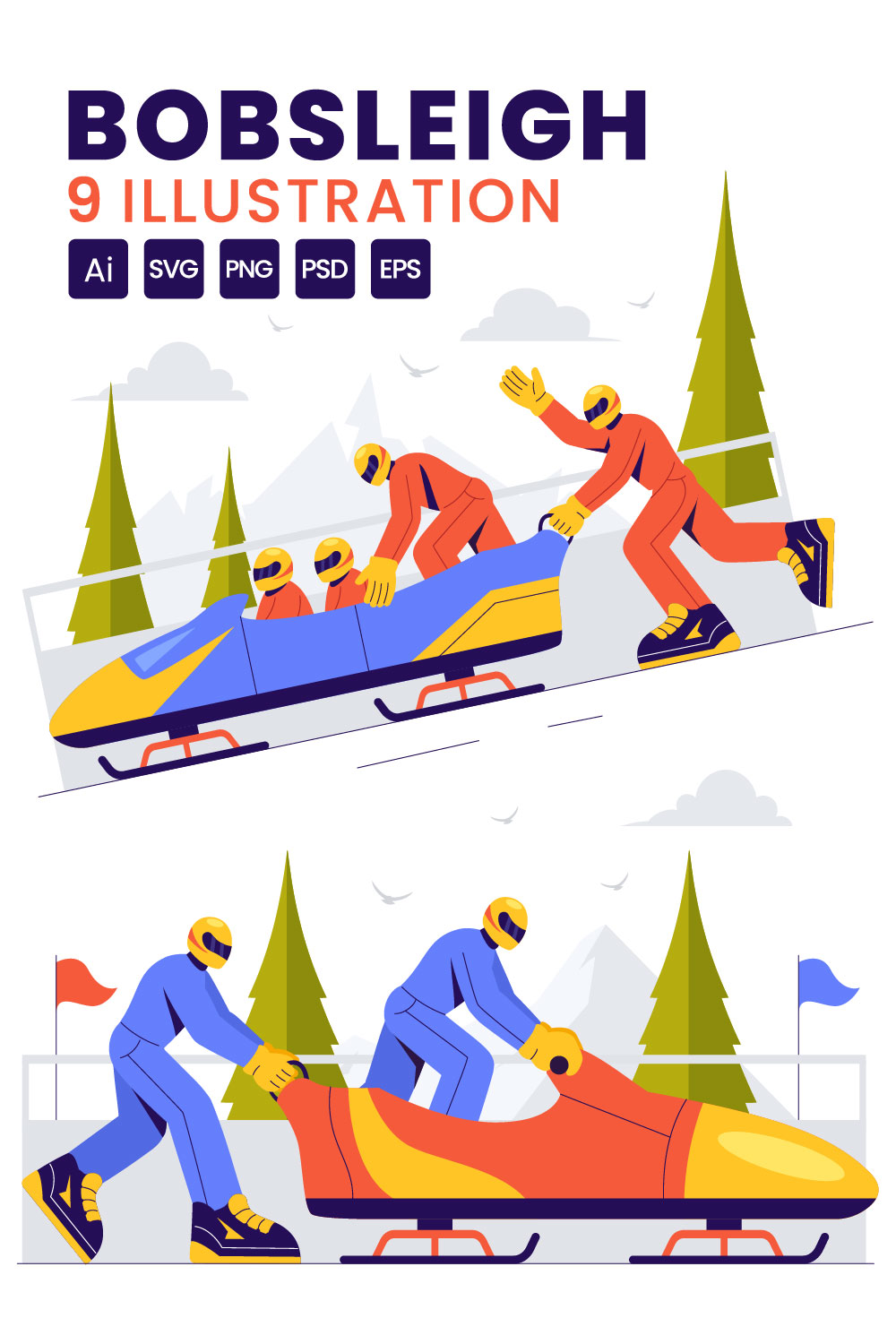 9 Bobsleigh Sport Illustration pinterest preview image.