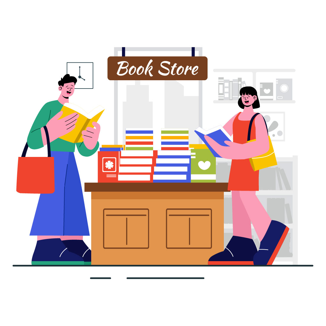 9 Bookstore and Library Illustration preview image.