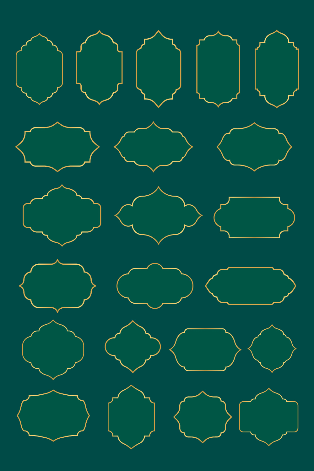 Set of Islamic border frame vector art, elements, icons, and graphics design pinterest preview image.