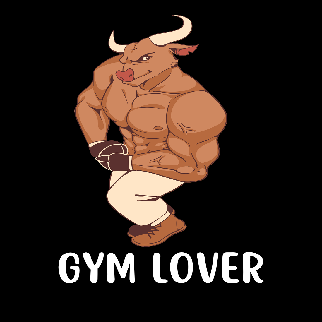 Brown Illustrated Bull Gym Lover T-Shirt preview image.