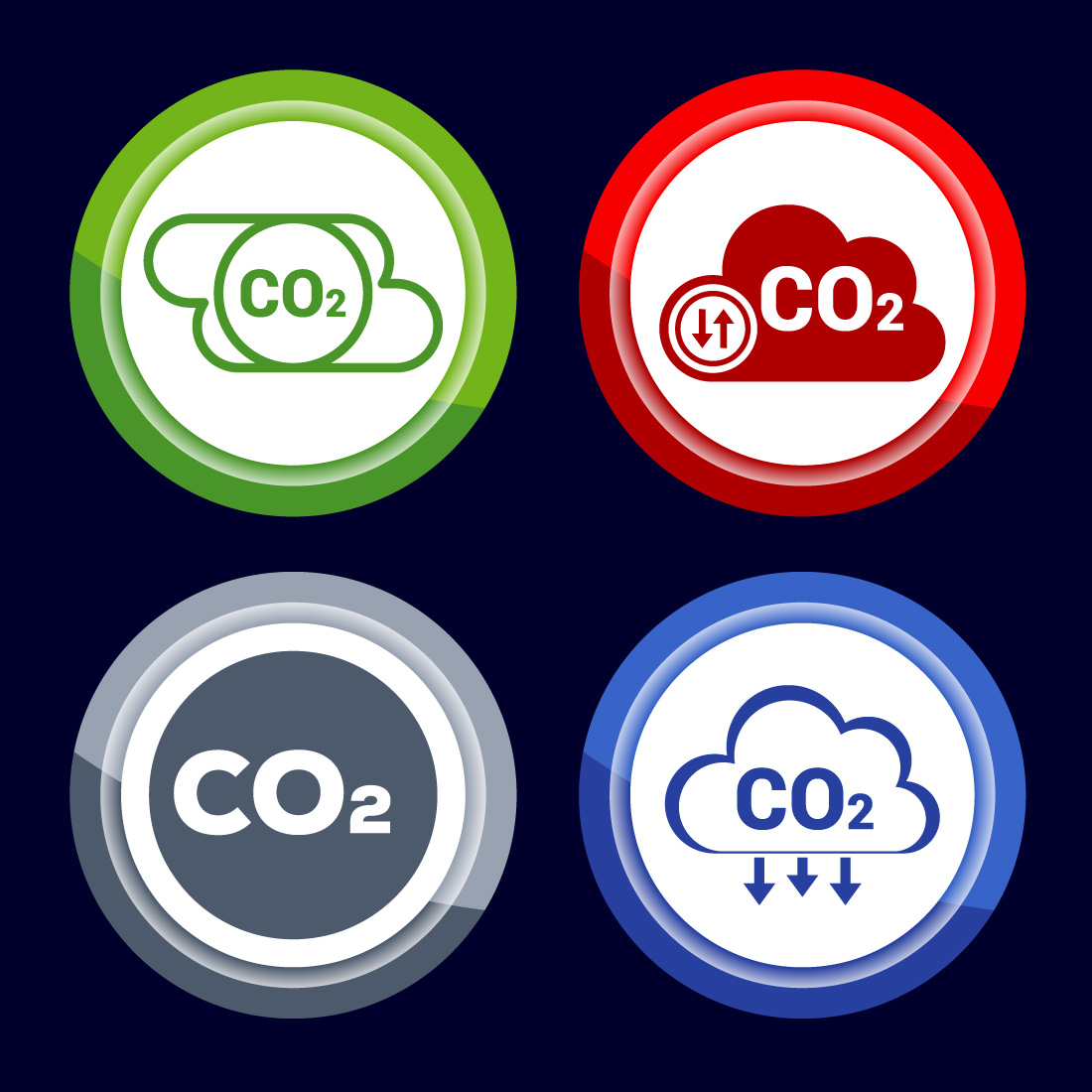 Carbon dioxide icon design illustration, Reduce co2 gas icon, Button Design Set cover image.