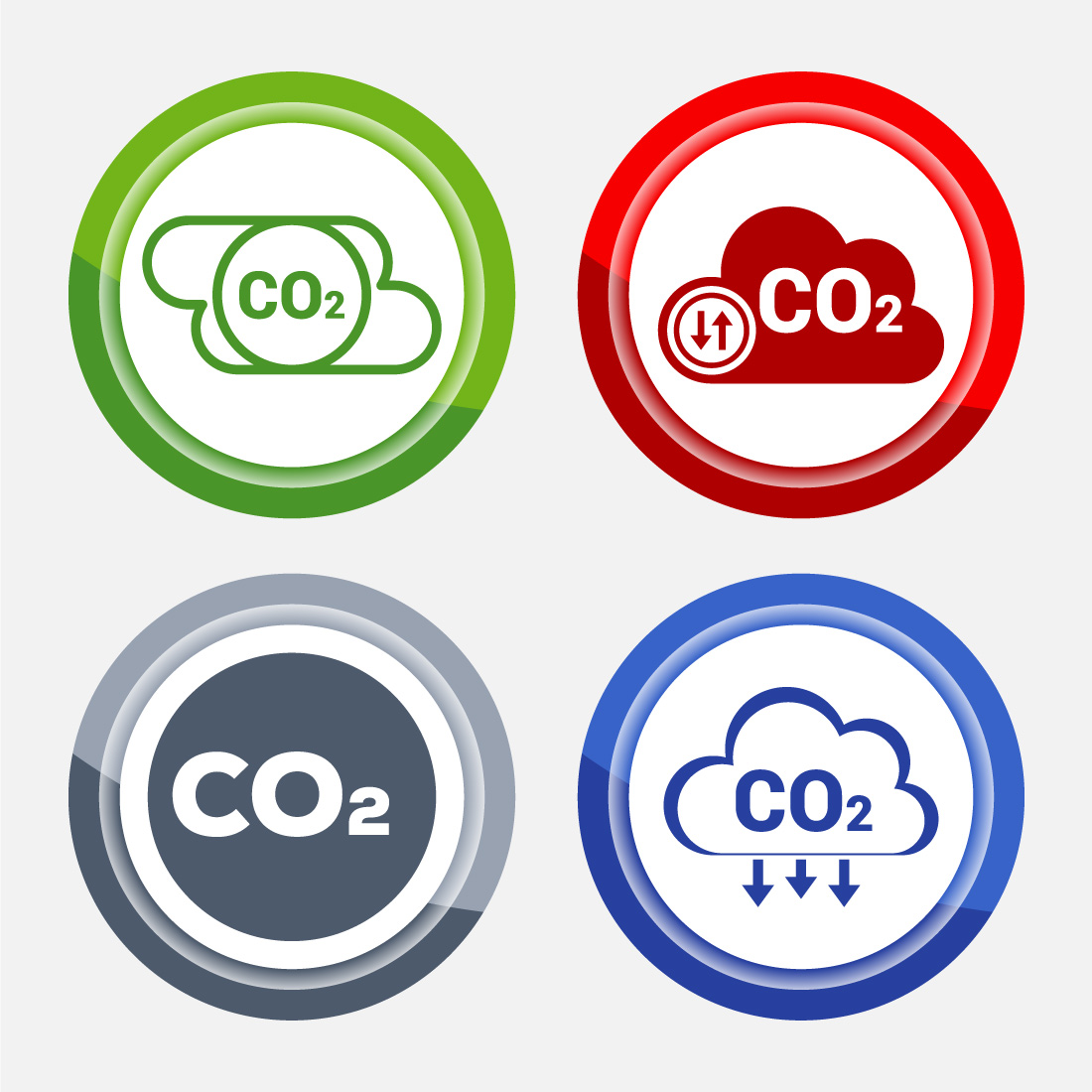 Carbon dioxide icon design illustration, Reduce co2 gas icon, Button Design Set preview image.