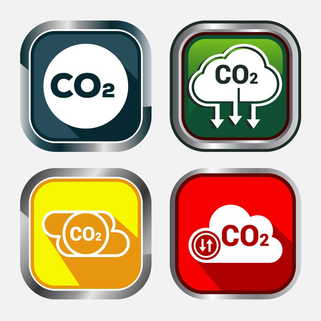 Carbon dioxide icon design illustration, Reduce co2 gas icon, Button Design Set preview image.