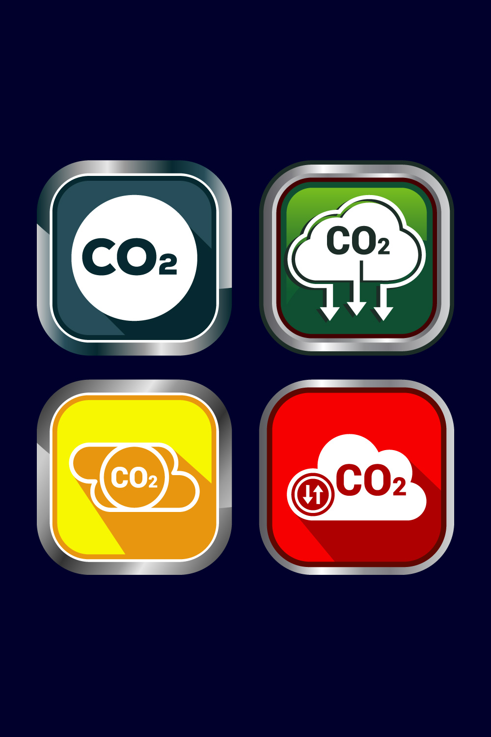 Carbon dioxide icon design illustration, Reduce co2 gas icon, Button Design Set pinterest preview image.