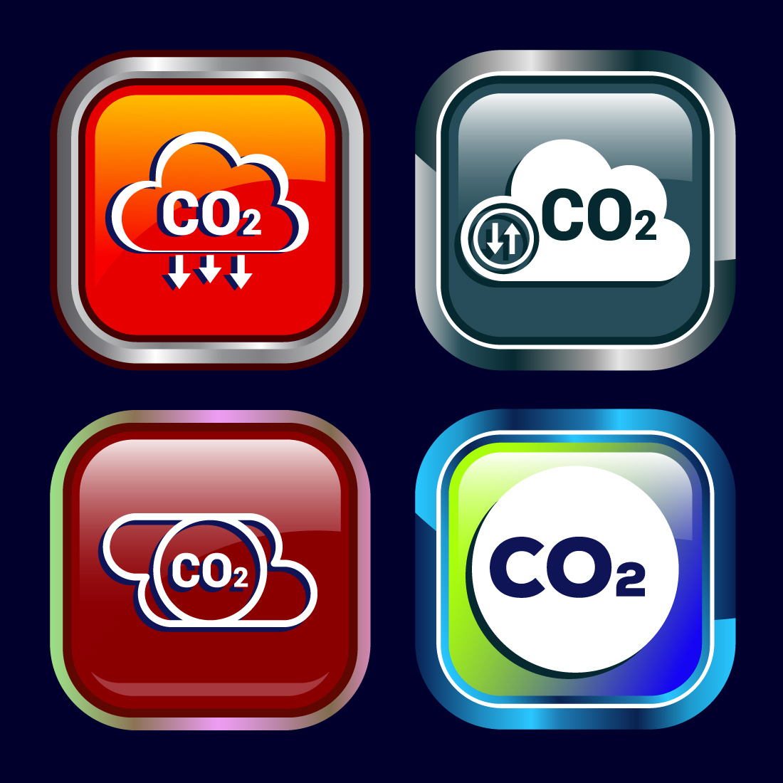 Carbon dioxide icon design illustration, Reduce co2 gas icon, Button Design Set cover image.