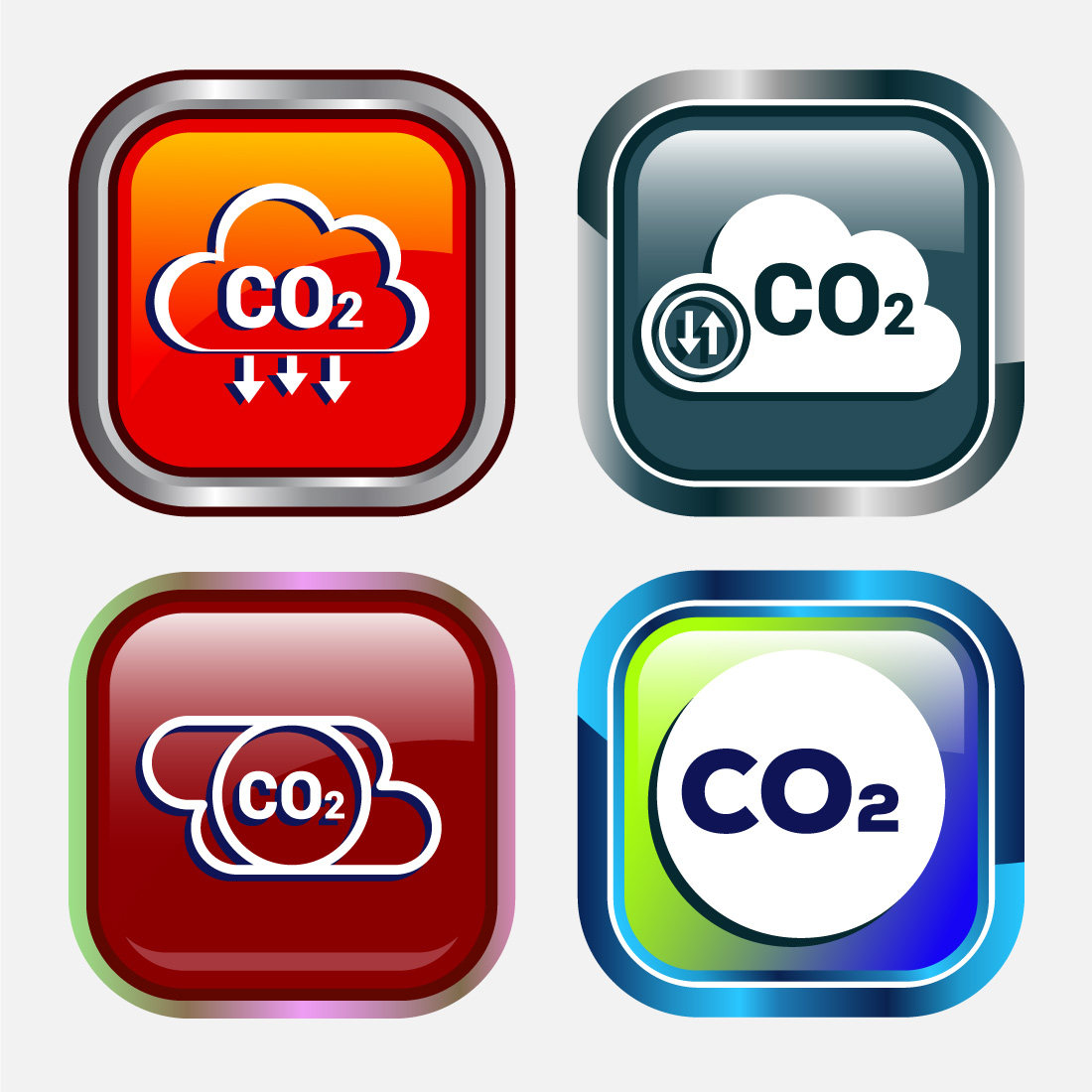 Carbon dioxide icon design illustration, Reduce co2 gas icon, Button Design Set preview image.