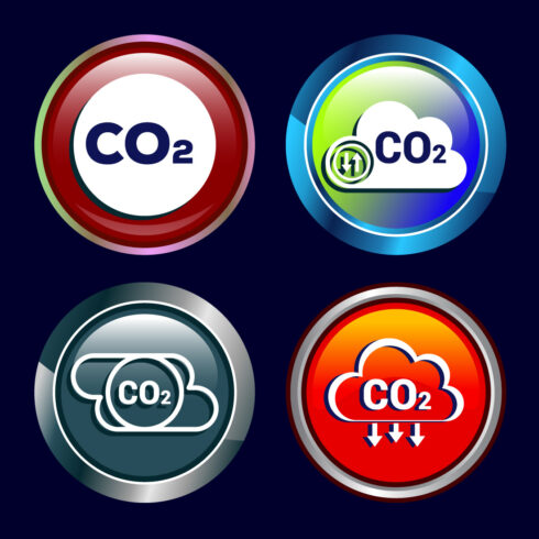 Carbon dioxide icon design illustration, Reduce co2 gas icon, Button Design Set cover image.