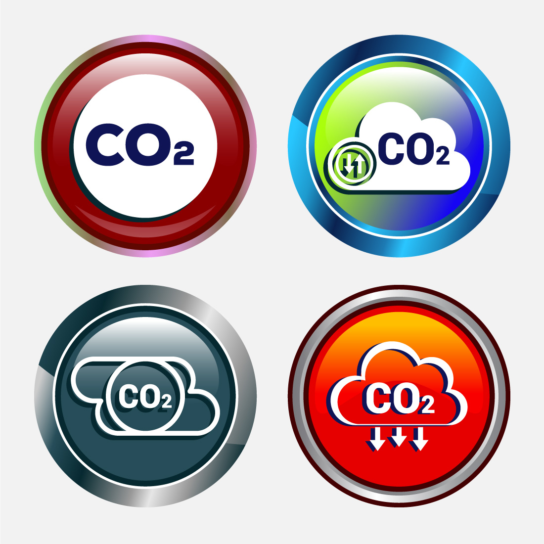 Carbon dioxide icon design illustration, Reduce co2 gas icon, Button Design Set preview image.