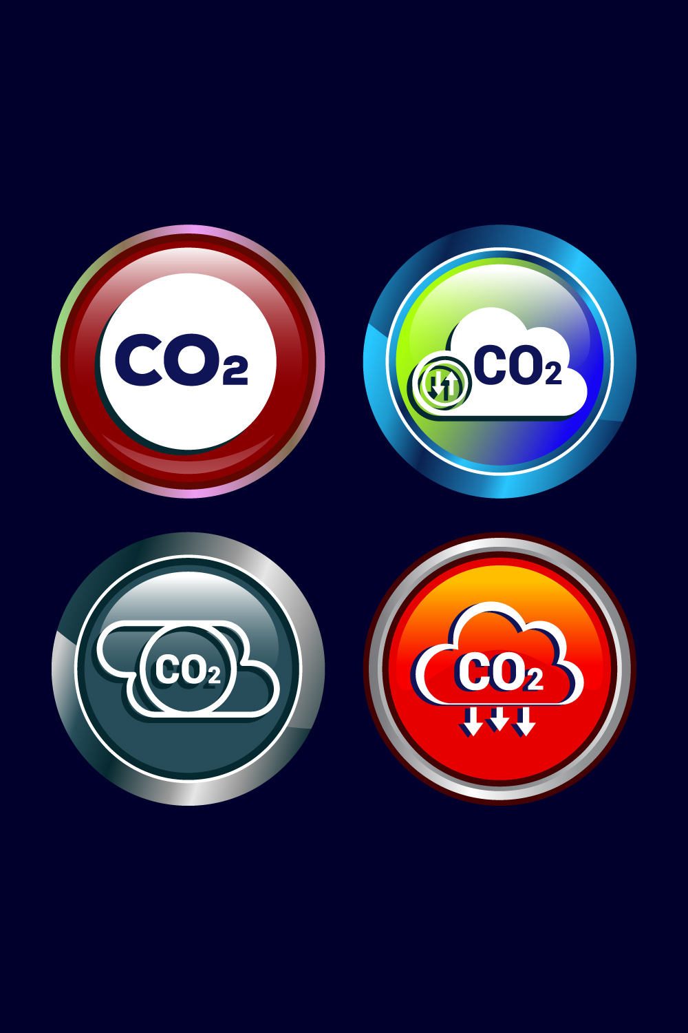 Carbon dioxide icon design illustration, Reduce co2 gas icon, Button Design Set pinterest preview image.